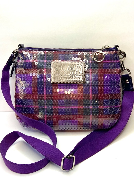 Coach Handbags - COACH POPPY Y2K EUC small  Purple Sequin Crossbody Plaid Accent bag